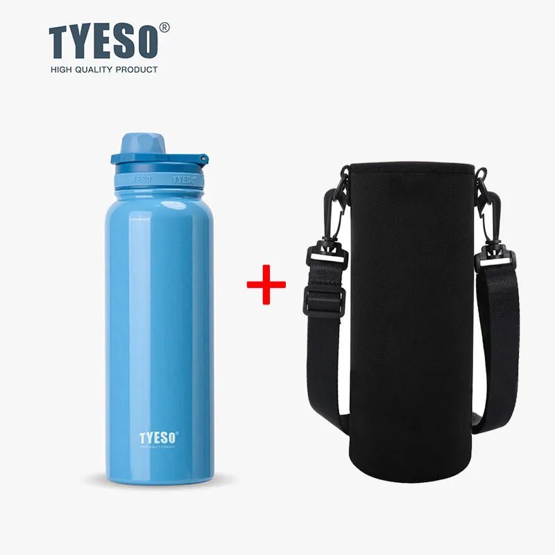 TYESO 304 SS Vacuum Thermos Bottle – Wide Mouth, Leakproof, 6–12Hr, 600–1200ml, 10+ Colors, Optional Cup Bag