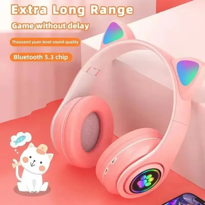 Cat Ears Bluetooth Headphones — Stereo Gaming Headset with Mic