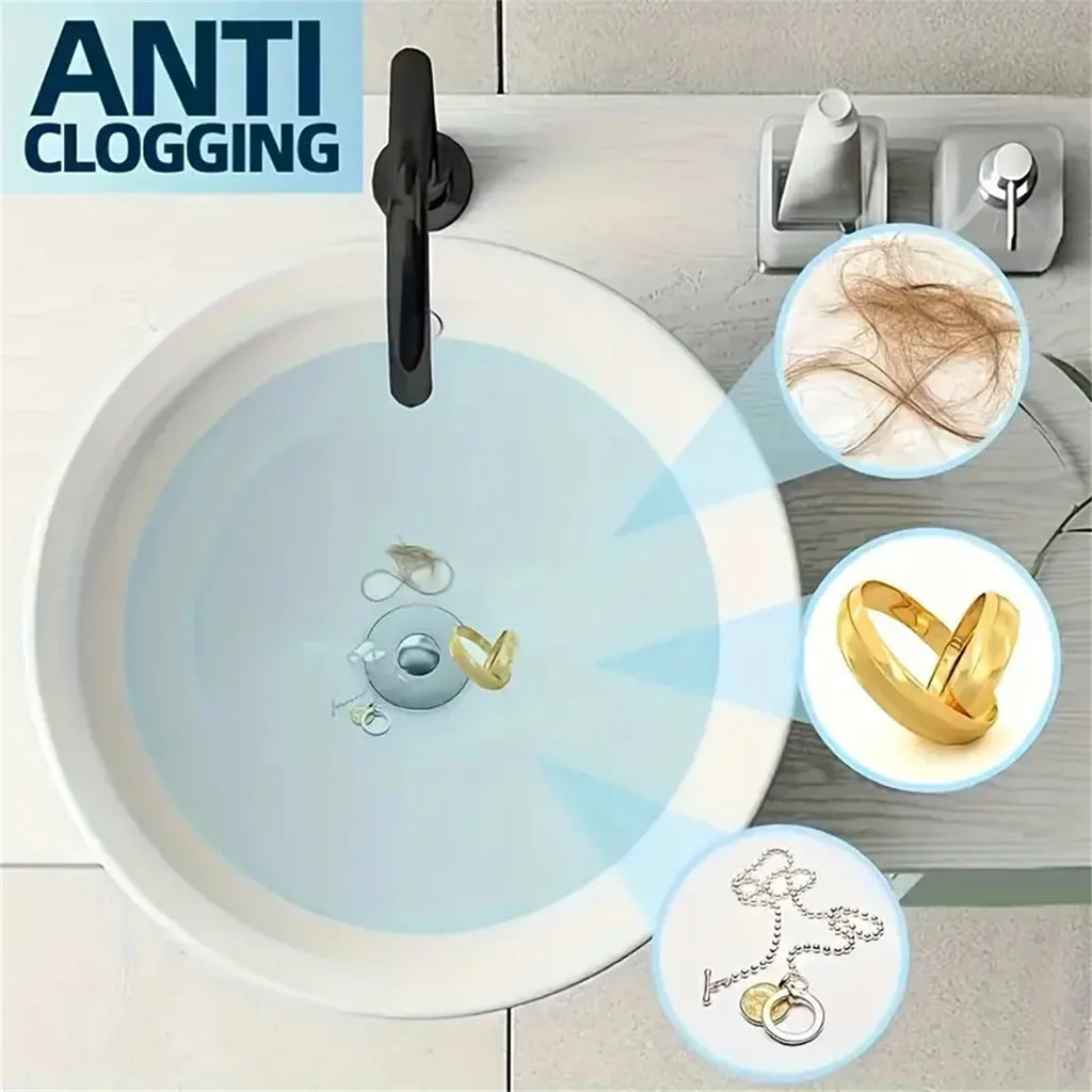 No More Clogged Drains — Pop-Up Chrome Sink Drain Stopper | Universal Rebound Filter with Hair Catcher, Easy Push Type
