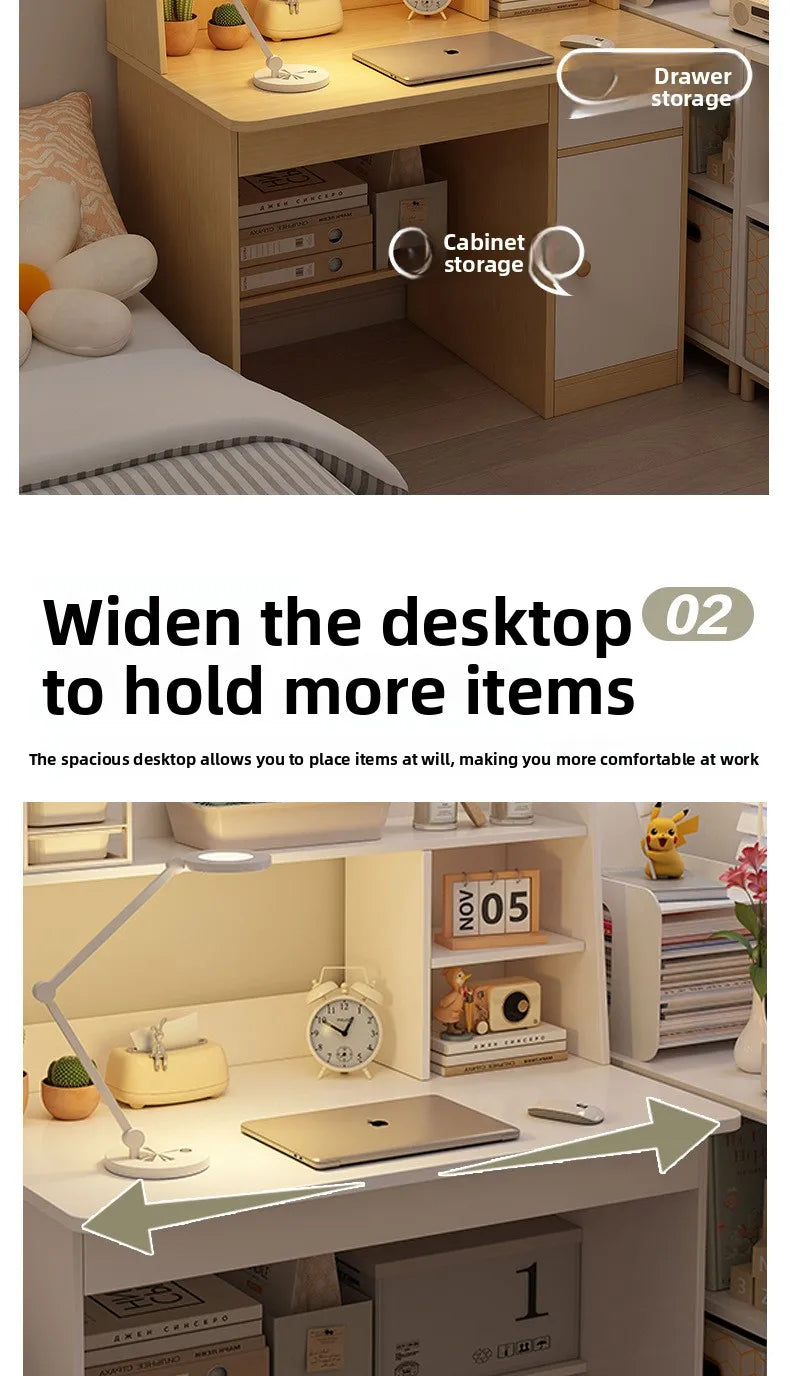 Bookshelf Integrated Computer Desk — Modern Minimalist MDF Student Writing Desk, Multiple Sizes & Finishes