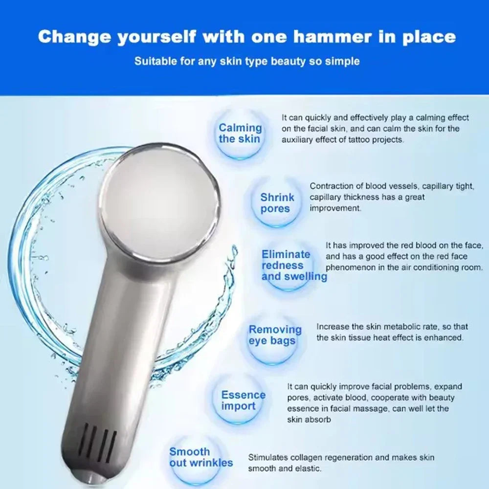 Hot & Cold Facial Hammer Skin Rejuvenation Device – Pore Tightening, Lifting & Anti-Aging Face Massager