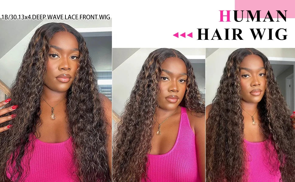 250 Density Curly 1B/30 Highlight Ombre Human Hair Wigs 13x6 HD Lace Frontal Wig Pre Plucked Brazilian Deep Wave Human Hair Wig
