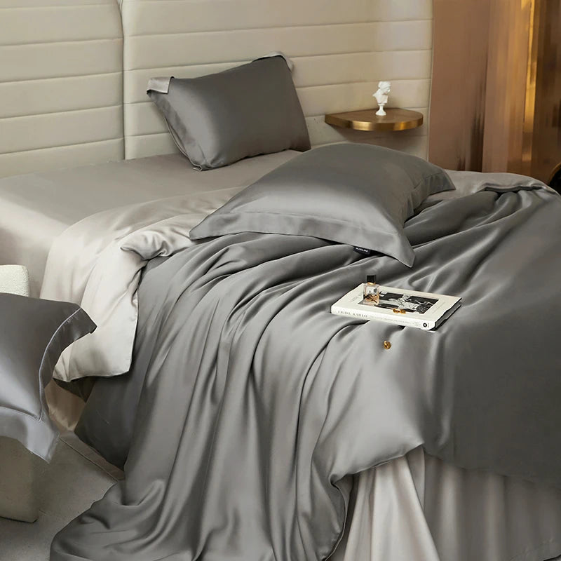 600TC Lyocell Bedding Set – Silky Soft Duvet Cover with Bed Sheet & Pillowcases, 13 Colors & 6 Sizes