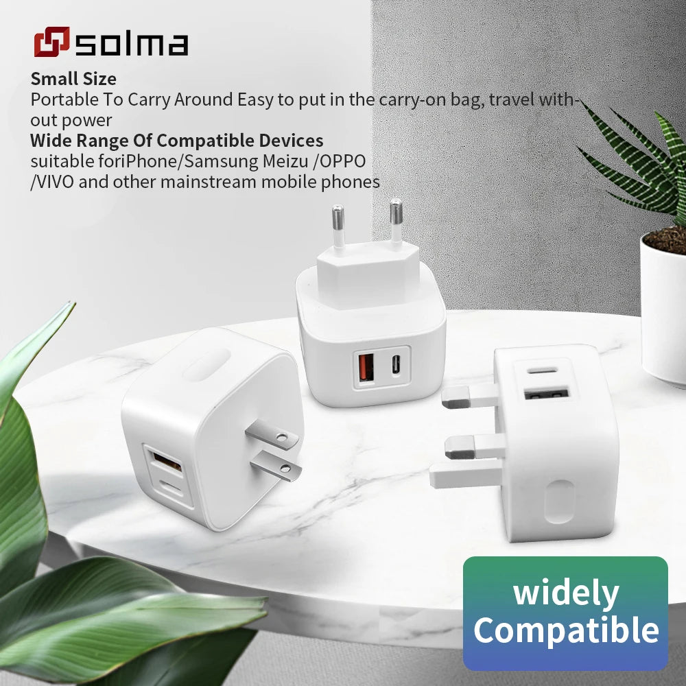 Dual-Port PD + USB-A Wall Charger — Fast Charging for Two Devices Simultaneously