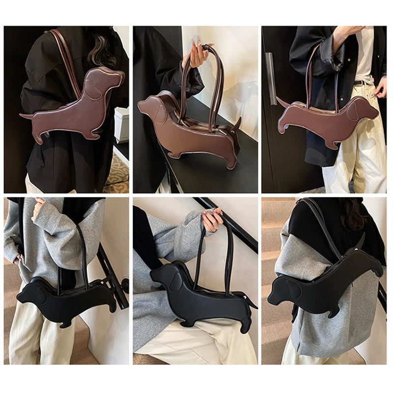 Funny Sausage Dog Kawaii Shoulder Tote Bag – Cute Creative PU Leather Handbag for Women