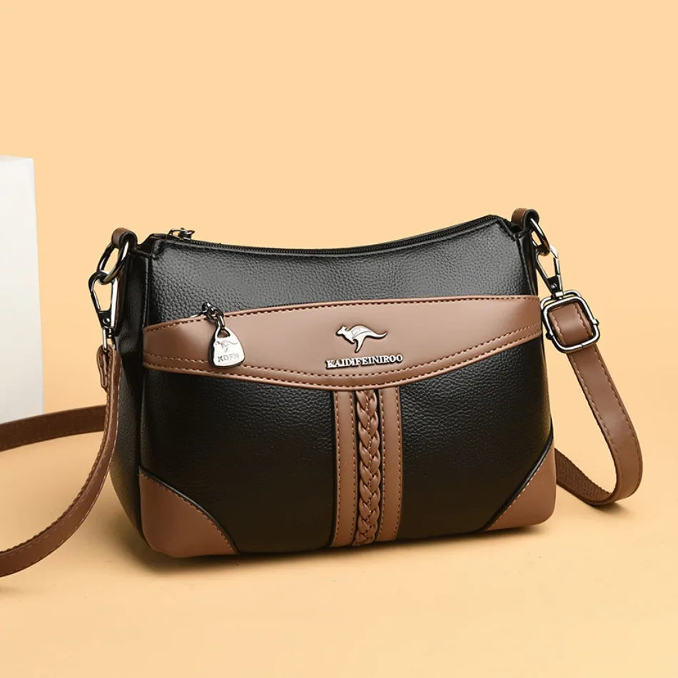 Luxury Genuine Leather Flap Shoulder Bag – Sequin Crossbody Handbag for Women