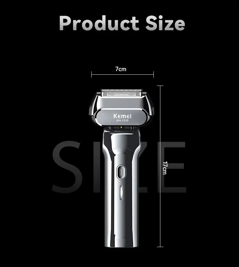 Kemei KM-1310 Rechargeable Men's Electric Shaver – 4-Blade Reciprocating, Wet/Dry, 100-Min Battery