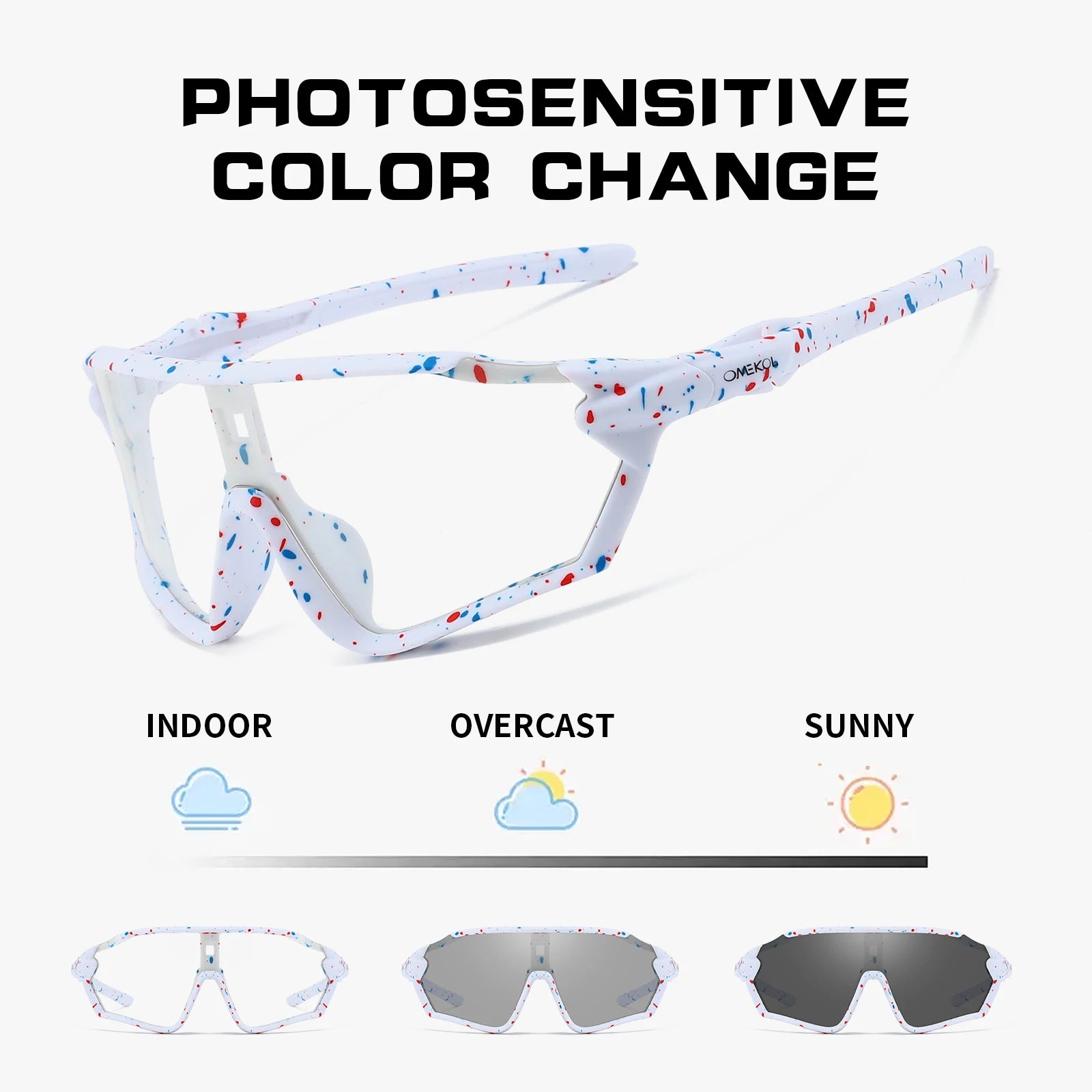 OMEKOL Photochromic Cycling Sunglasses | Men Women Outdoor MTB Mountain Bike Baseball Eyewear