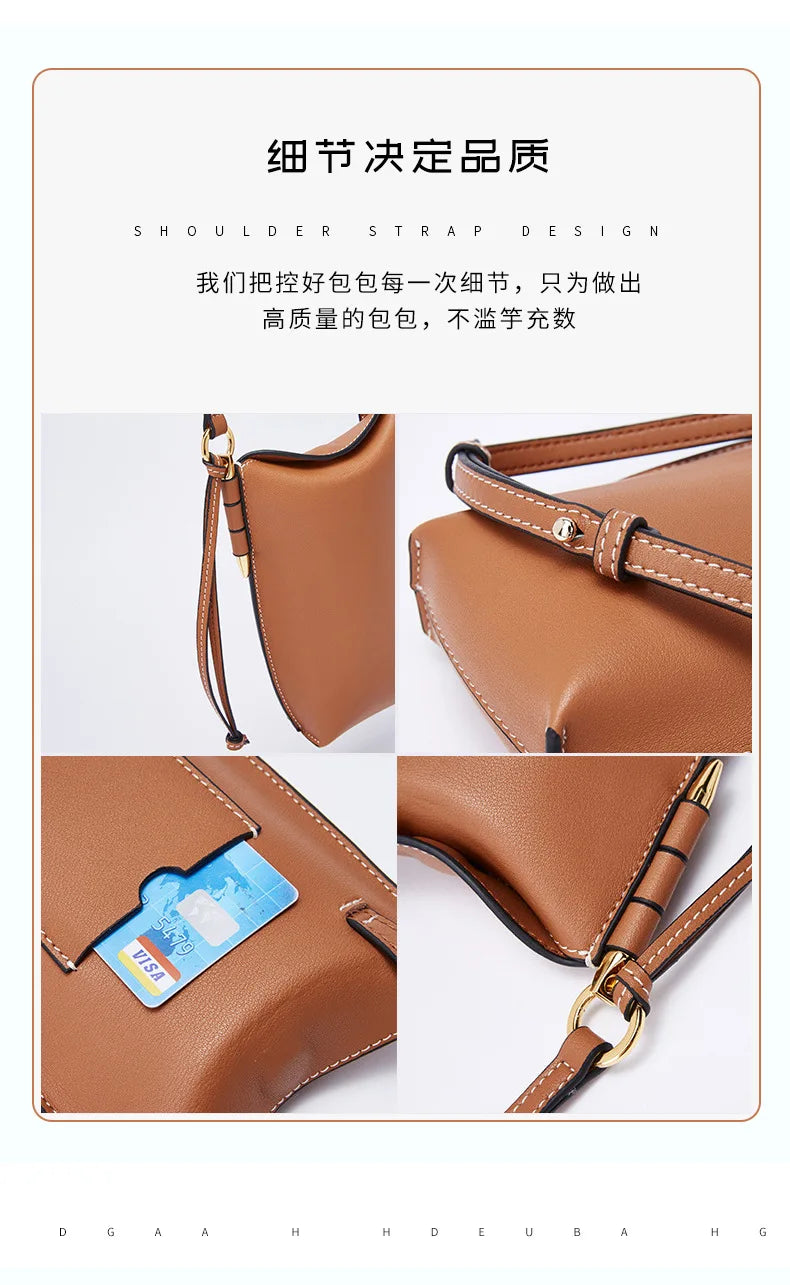100% Genuine Cowhide Leather Mini Baguette Crossbody Bag – Phone Shoulder Bag for Women