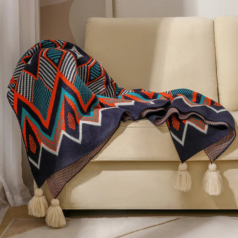 Boho Aztec Throw Blanket – Woven Plaid Sofa Cover, Wall Tapestry & Bed Blanket