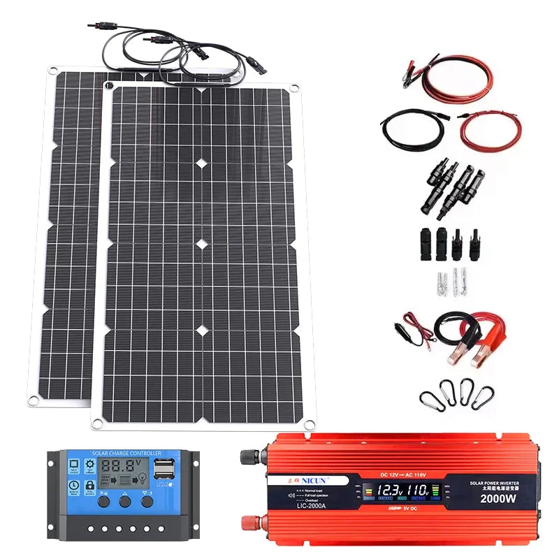 2000W Off-Grid Solar Complete Kit – 100A MPPT Controller, 110V/220V Inverter & LiFePO4 Battery
