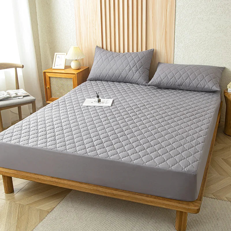Waterproof Fitted Mattress Cover – Breathable Mattress Protector, Gray & White, Multiple Sizes
