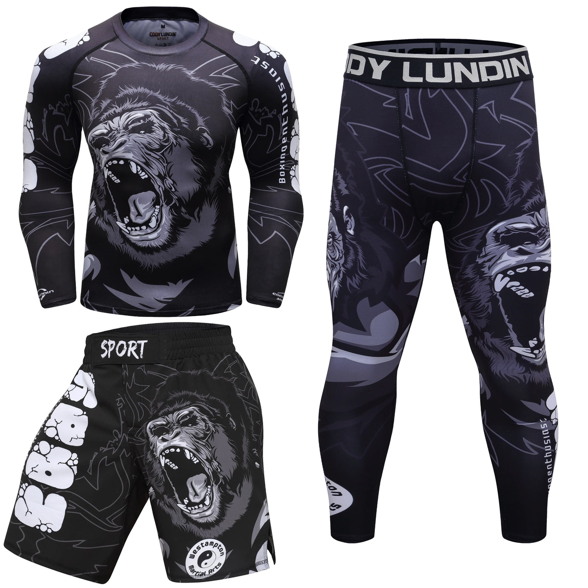Men's MMA Rashguard BJJ 4-Piece Set – Gorilla Print Grappling Tracksuit