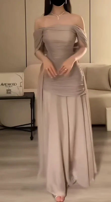 Dubai Velvet Draped Chiffon Ruffle Prom Gown — Elegant Long Occasion Dress