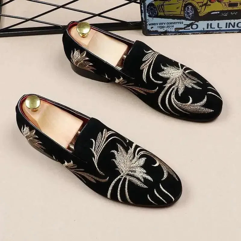 Men's Luxury Embroidery Loafers – Elegant Slip-On Party Shoes