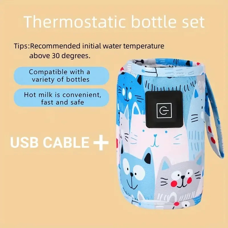 USB Portable Baby Bottle Warmer with Insulated Bag – Travel Nursing Bottle Heater for Stroller, 0–36 Months