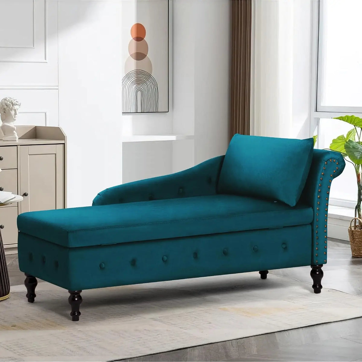 Velvet Storage Chaise Lounge with Right Armrest