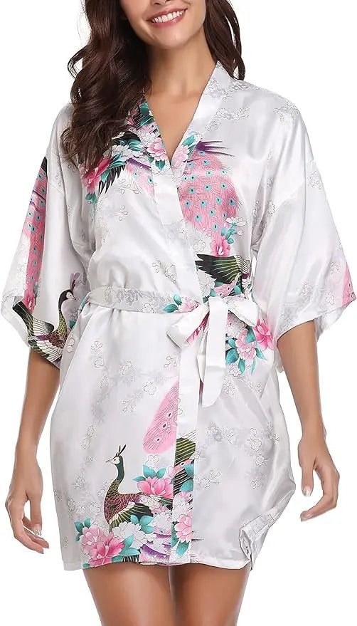 Women's Short Satin Kimono Robe | Bridal Dressing Gown Nightdress