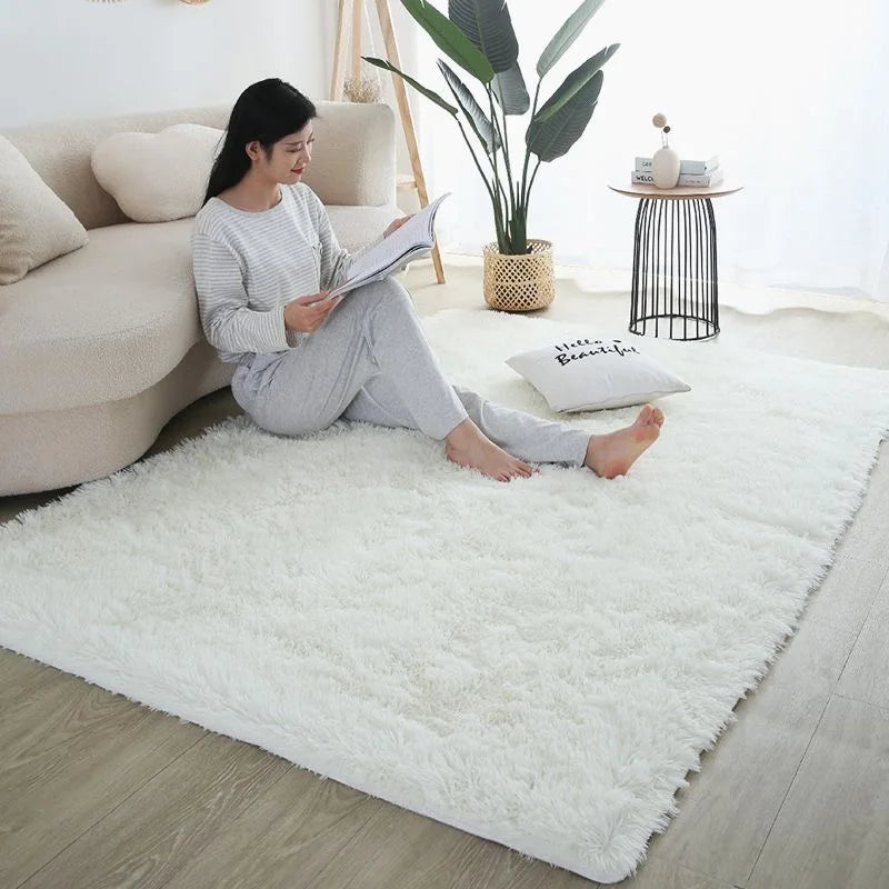 Nordic Furry Carpet – Modern Non-Slip Area Rug for Living Room & Bedroom, Black Gray White