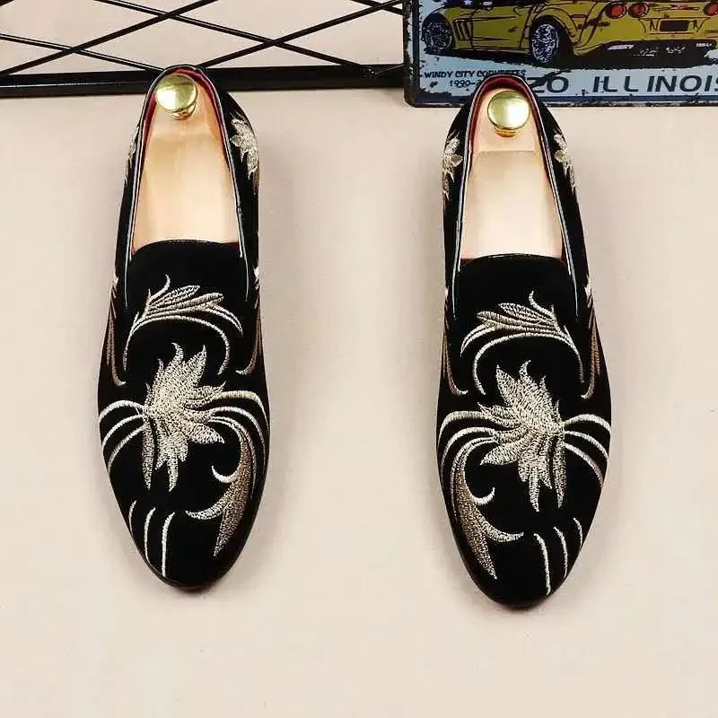 Men's Luxury Embroidery Loafers – Elegant Slip-On Party Shoes