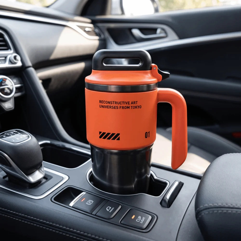304 SS Insulated Car Tumbler with One-Click Lid & Built-In Straw – Food Safe, 27cm, Gray/Orange/White/Black