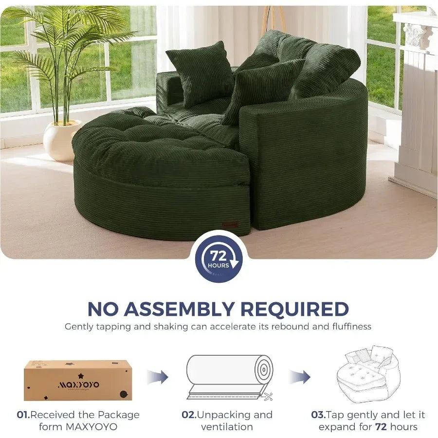 Oversized Round Boneless Chaise Lounge with Ottoman
