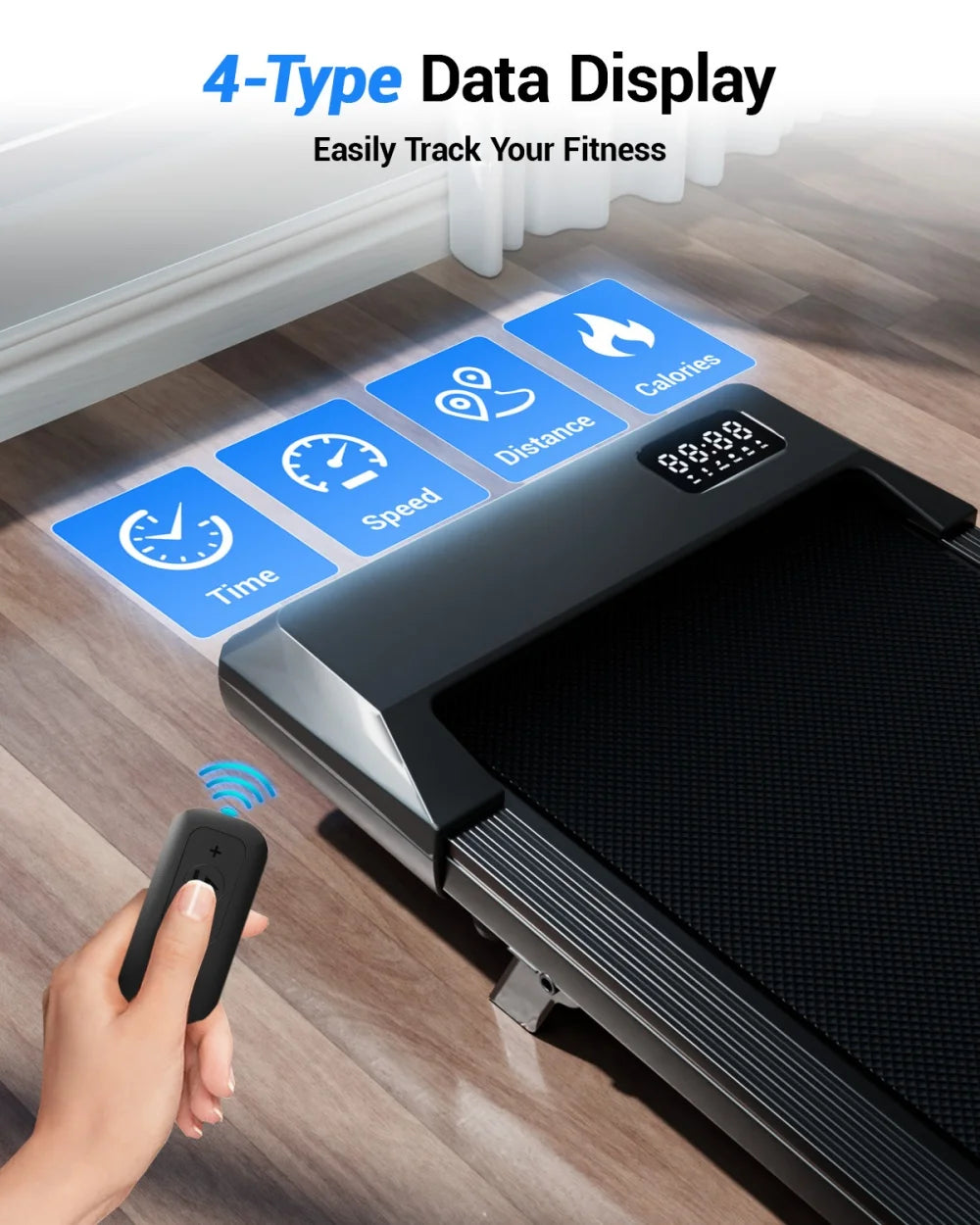 Under Desk Treadmill Walking Pad — 2.5HP, 300 lb Capacity, Bluetooth App, LED Display