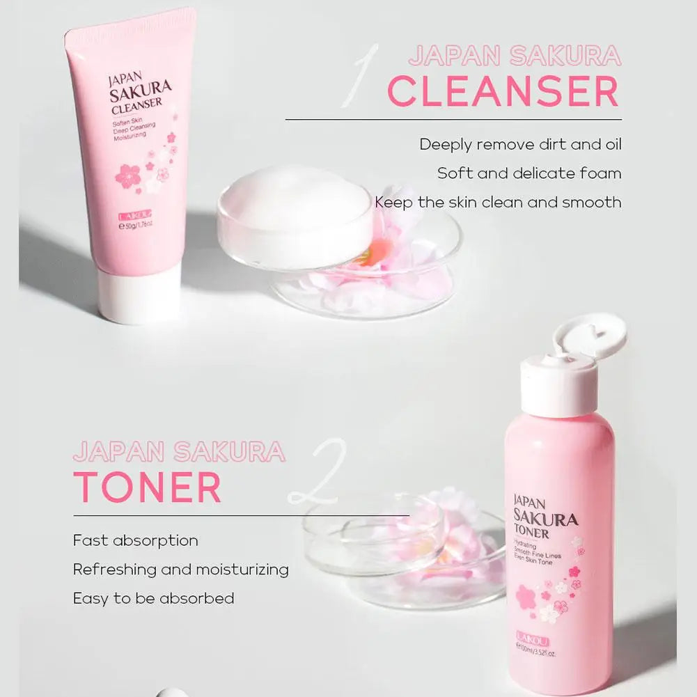 LAIKOU Sakura 6-Piece Skincare Gift Set – Full Routine with Cleanser, Toner, Serum, Eye Cream, Cream & Sunscreen