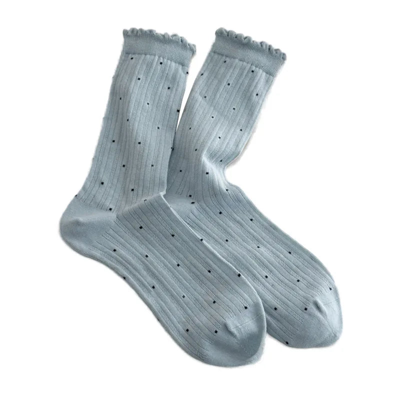 Women's Polka-Dot Crew Socks – Thin Cotton Blend