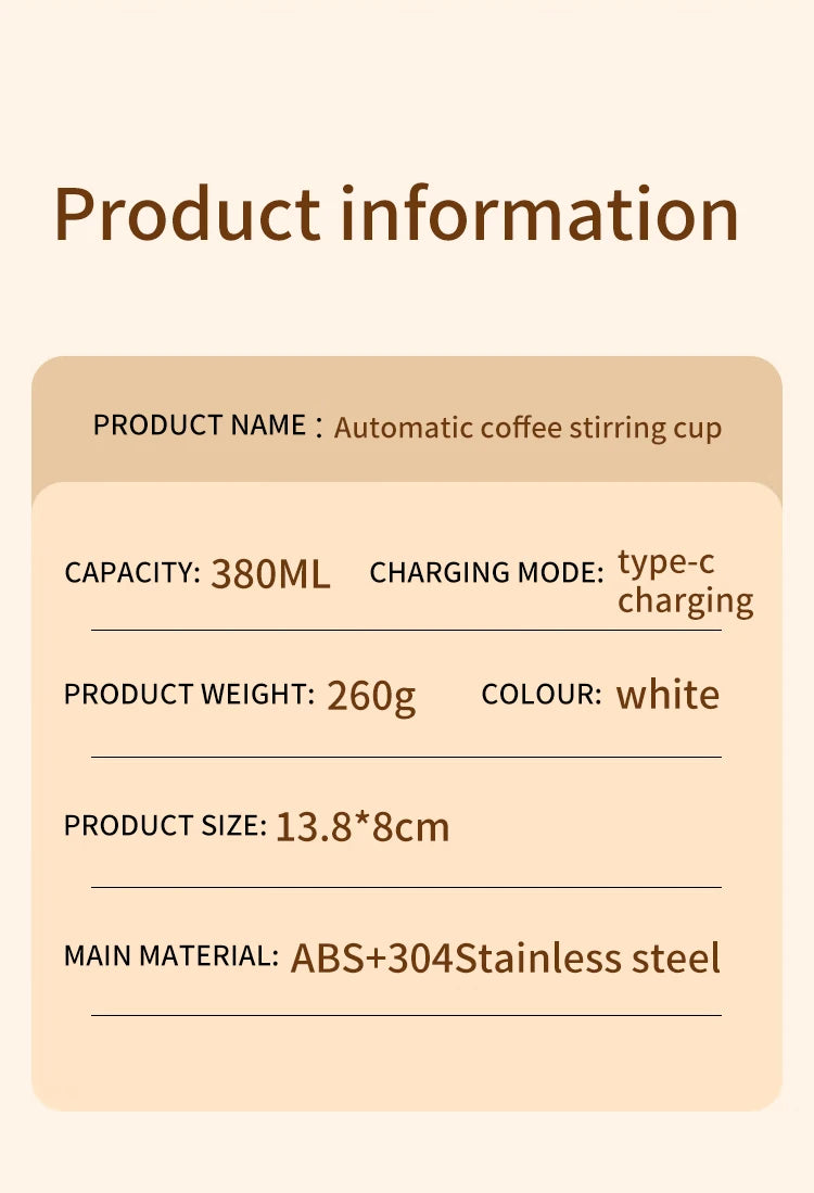 380ML Electric Self-Mixing Coffee Mug — USB Rechargeable, IP67 Waterproof, Magnetic Stir