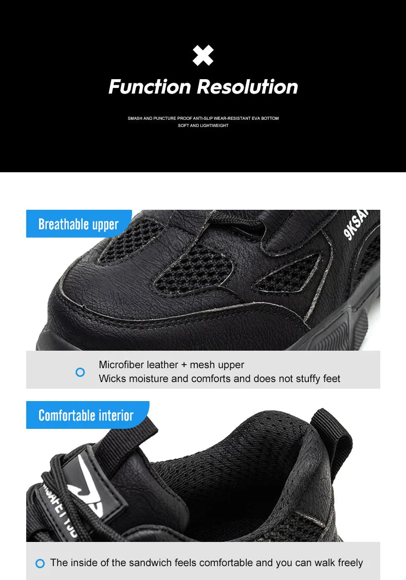 Steel Toe Safety Work Boots — Hollow Breathable Unisex Anti-Slip Construction Boots