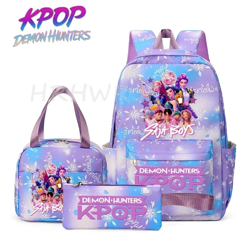 KPop Demon Hunter 3-Piece Backpack Set – School Bag, Shoulder Bag & Clutch