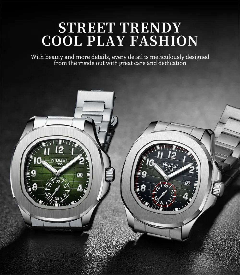 NIBOSI Men's AQUANAUT Sport Quartz Watch | Luxury Auto Date Luminous Waterproof Wristwatch