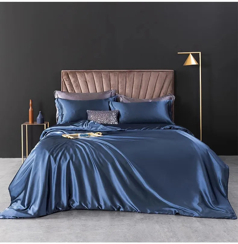 100% Pure Silk Bedding Set – 4-Piece Luxury Duvet Cover, Bedsheet & Pillowcases, Twin to King