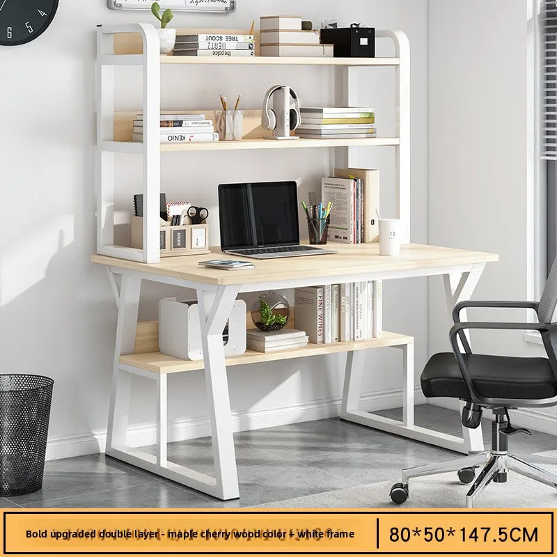 Computer Desk with Integrated Bookshelf — Simple Wood Writing Desk for Small Apartments, Multiple Sizes & Finishes