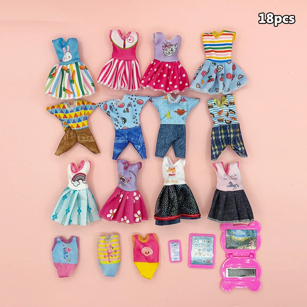 18-Piece Doll Clothes & Accessories Set — Fashion Dresses, Jumpsuits & Swimsuits for 5.3" Dolls