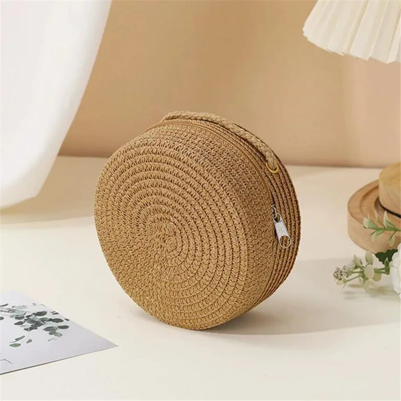 Woven Straw Shoulder Bag – Handwoven Crossbody Purse with Lock Closure for Women