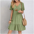 V-Neck Peplum Ruffle Dress — Short Sleeve Fit & Flare Summer Dress