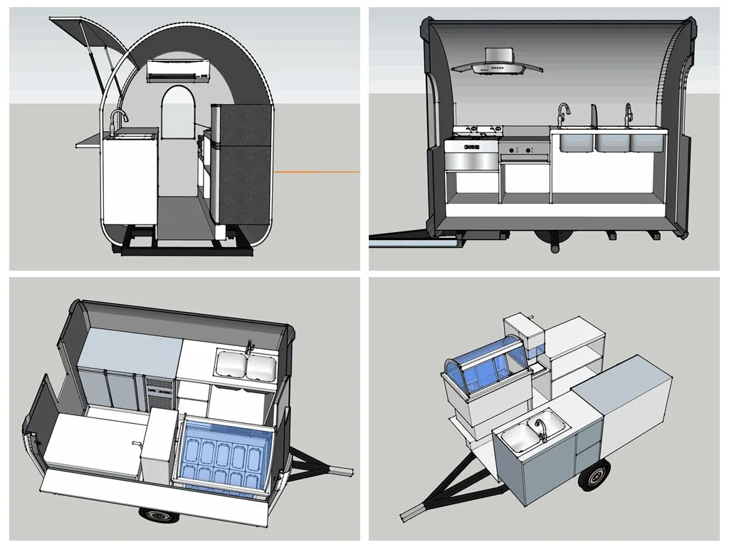 Custom Food Truck Cart — Burger & Fast Food Design with Dual Sinks & Non-Slip Floor