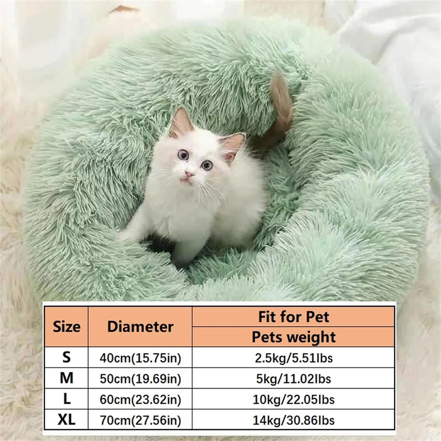 Plush Faux Fur Donut Pet Bed – Warm Calming Round Bed for Small & Medium Dogs & Cats