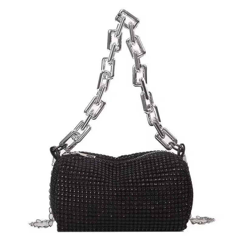 Rhinestone Glitter Mini Crossbody Bag – Chain Prom Purse Pillow Shoulder Bag for Women