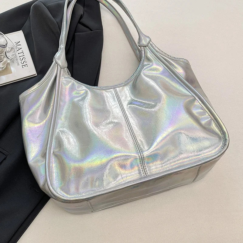 Silver TPU Large Capacity Tote Bag – Luxury Business Shoulder Handbag for Women