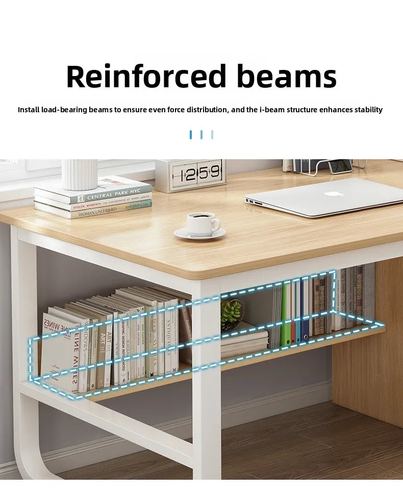 Modern Desk with Integrated Bookshelf — Student Writing Desk, Home Computer Desk & Bedroom Study Table