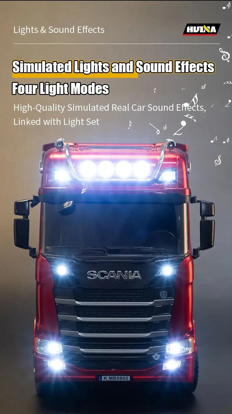 HUINA 1501 1:18 Scale RC Semi Trailer Truck with Sound & Lights – 770S Flatbed Engineering Model