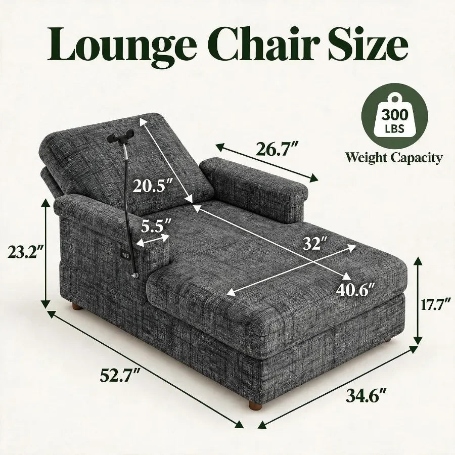 66.5-Inch Gray Sleeper Chaise with USB Charger