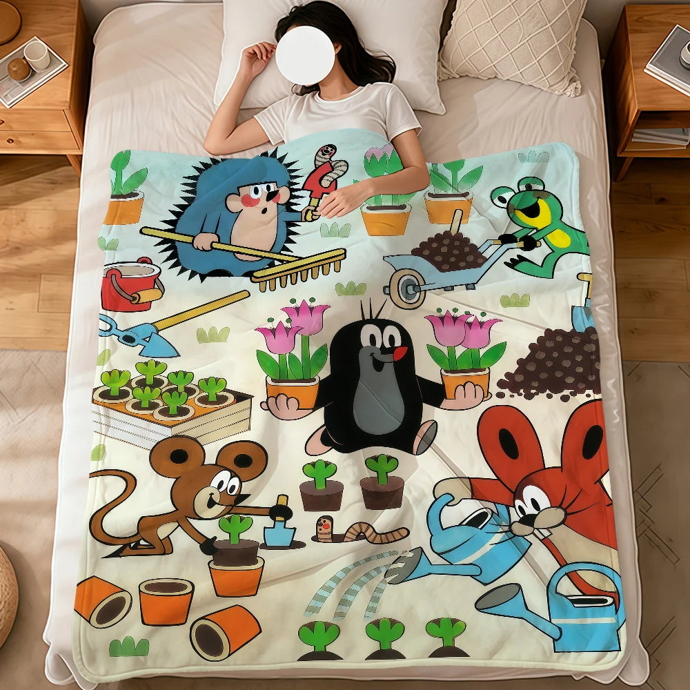 Cartoon Mole Soft Warm Plush Flannel Blanket – Cozy Sofa & Bed Throw, Nap Blanket