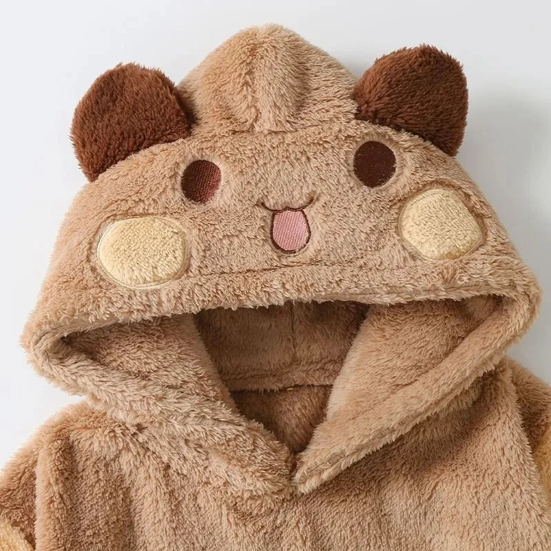 Kawaii Panda Bubu & Dudu Coral Fleece Lovers Pajamas | Cartoon Autumn Winter Sleepwear