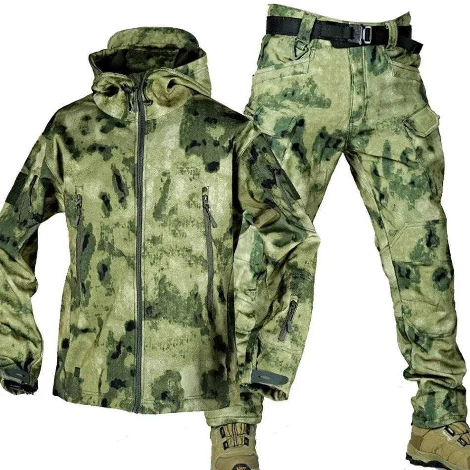 Men's Camo Waterproof Tactical Jacket & Fleece Pants Set – Winter Hunting Outdoor 2-Piece