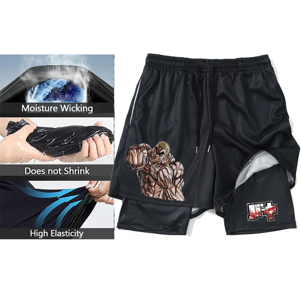 Men's Anime 3D Print Compression Gym Top & Workout Shorts – Quick Dry Athletic Rash Guard Set