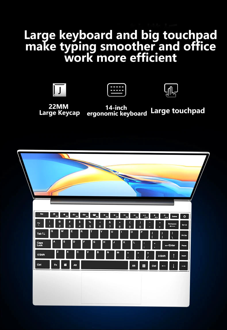 14.1" Intel N3700 Ultra Slim Notebook – 16GB RAM, Up to 2TB SSD, 1080P Display, Windows 11